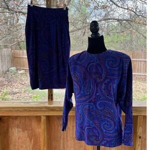 Linda Allard For Ellen Tracy Women's Vintage Blouse And Skirt Set Size 2-4P